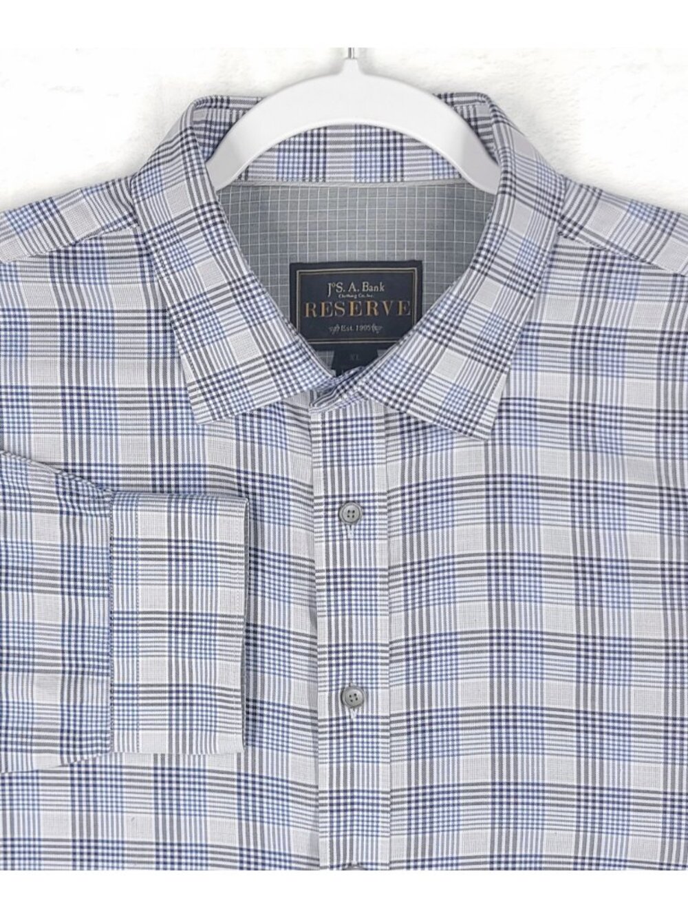 Jos A Bank Reserve Cotton Silk Blend Men's Dress Shirt size XL Blue White